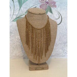 Goldtone Statement Necklace With Beaded Fringe & Chain Tassels